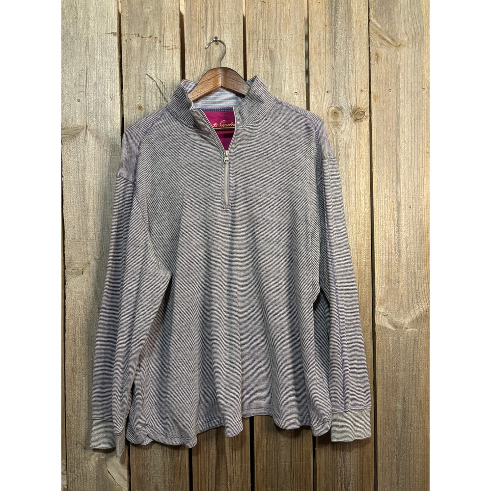 Robert Graham Mens 2XL Purple Striped Quarter Zip Pullover Cotton Modal Classic